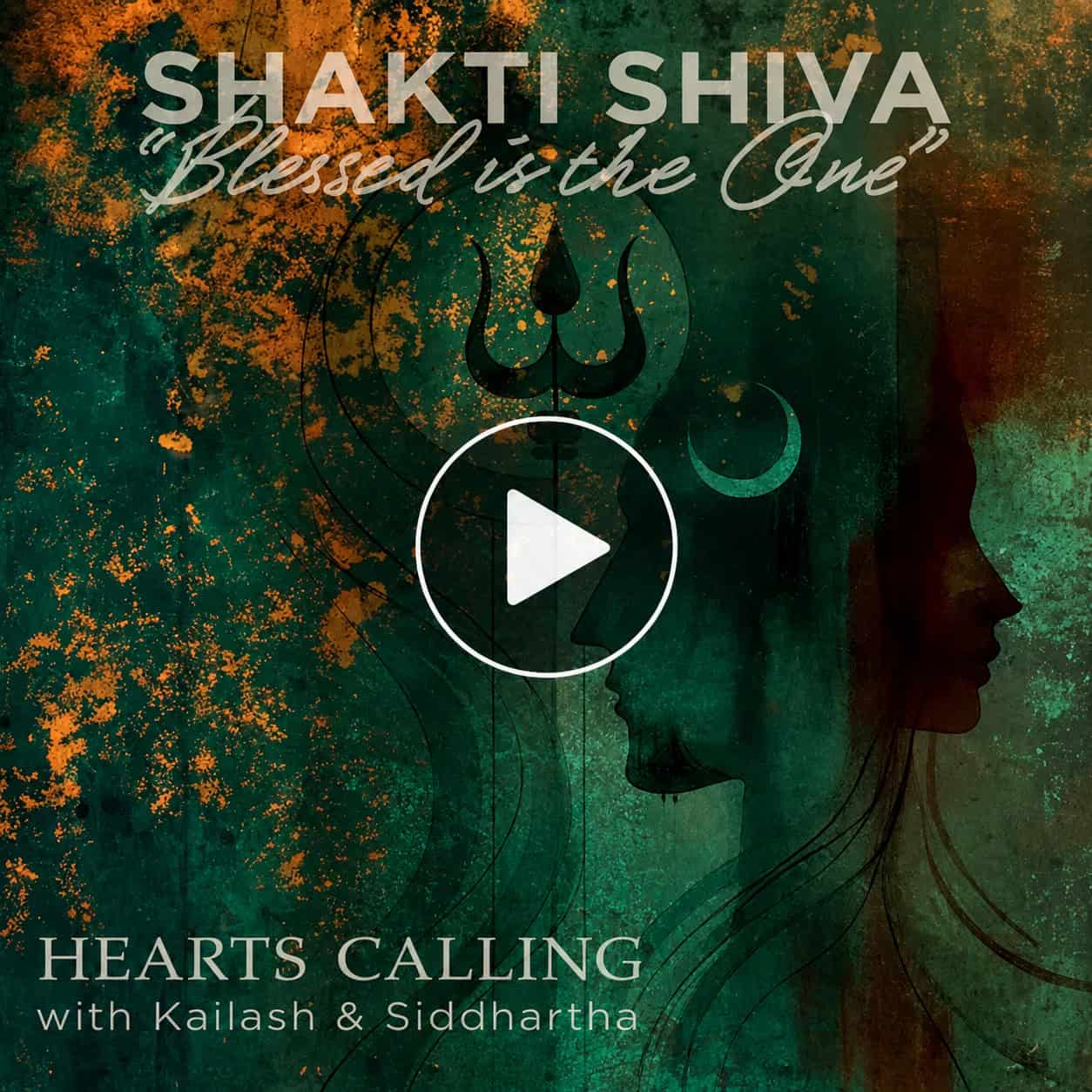 Shakti Shiva meditation artwork with spiritual symbols and a woman's silhouette.