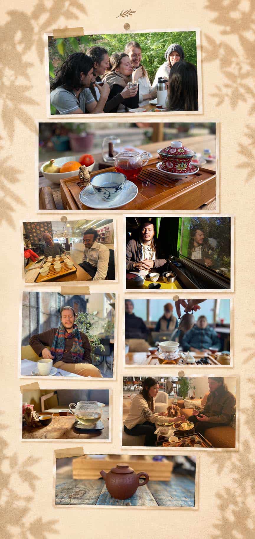 Traditional tea ceremony with guests enjoying tea in an elegant setting.